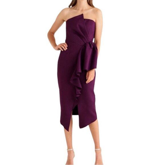 Elliatt Reception Strapless Ruffle Midi Dress in Purple NWT Size S $170 - Picture 4 of 6